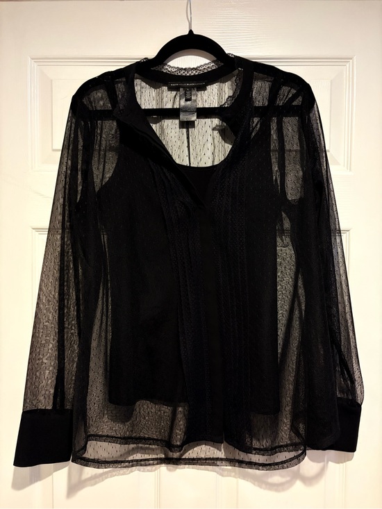 White House Black Market Tops - Sheer Black Button-Front 2015 White House Black Market Women's Blouse